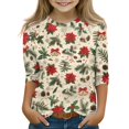 thumbnail image 2 of OIOLOYJM Girls Christmas 3/4 Sleeve T Shirts Casual Cute Christmas Print Crew Neck Slim Fit Tees Trendy Lightweight Outdoor Workout Outfits, 2 of 3