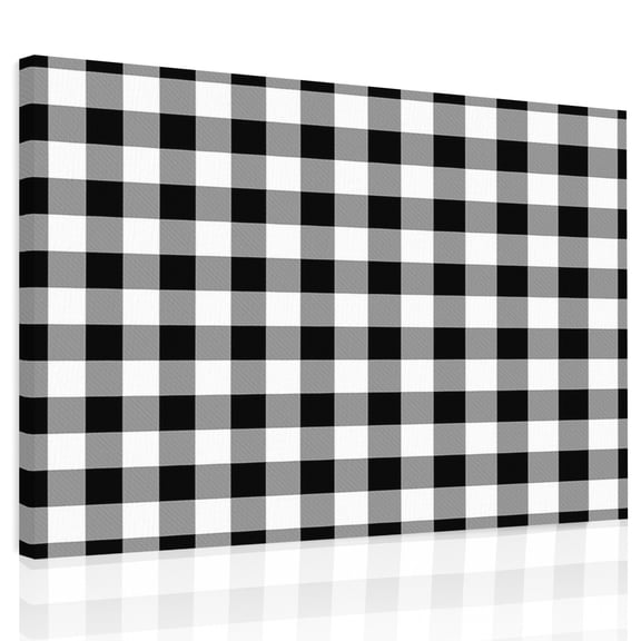 Black White Canvas Print Wall Art, Buffalo Plaid Wall Decor Modern Artwork Paintings Pictures for Living Room Framed and Stretched Ready to Hang, 16" x 20"