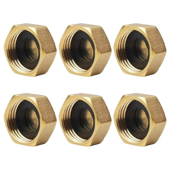 Masteelf 6pcs 1/2 Inch Brass Female Thread Blanking Cap with Rubber Seals Garden Hose End Cap Water Pipe Stopper Plug Outdoor Faucet Cap Plumbing Fittings