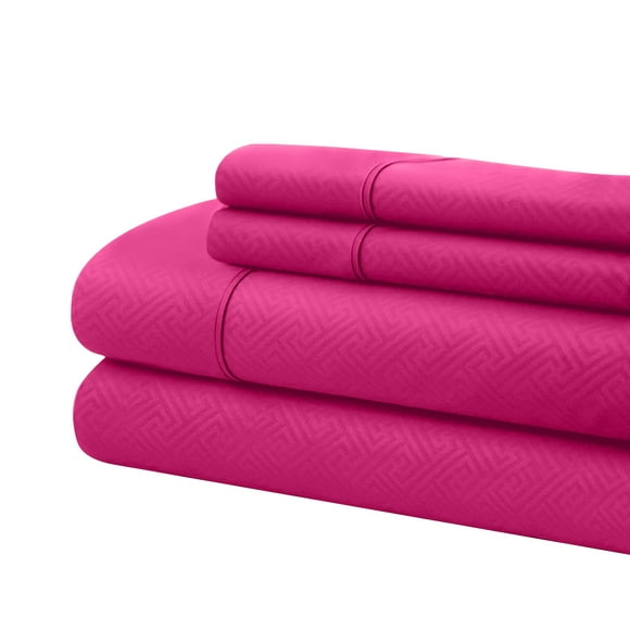 Bassano 1800 Series Embossed Deep Pocket Sheet Set - Super Soft & Wrinkle Free - Luxurious Bed Sheets Set (Queen, Hot Pink)