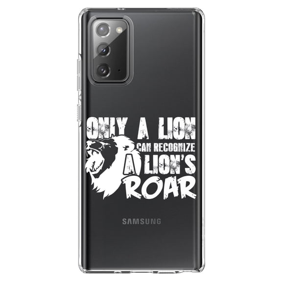 DistinctInk Clear Shockproof Hybrid Case for Samsung Galaxy Note 20 (6.7" Screen) - TPU Bumper Acrylic Back Tempered Glass Screen Protector - Only a Lion Recognize Lion's Roar