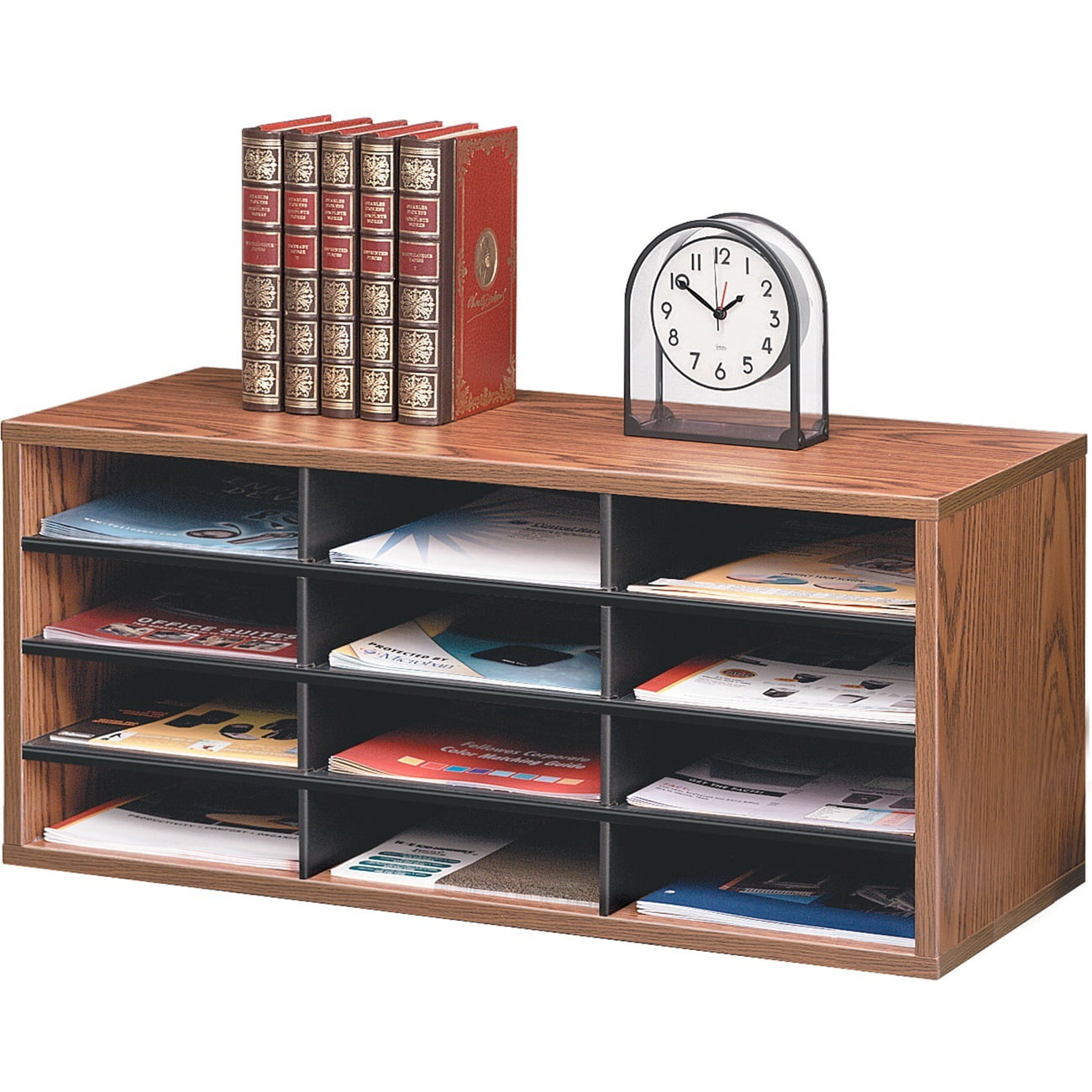 Fellowes Literature Organizer 12 Compartment Sorter, Medium Oak