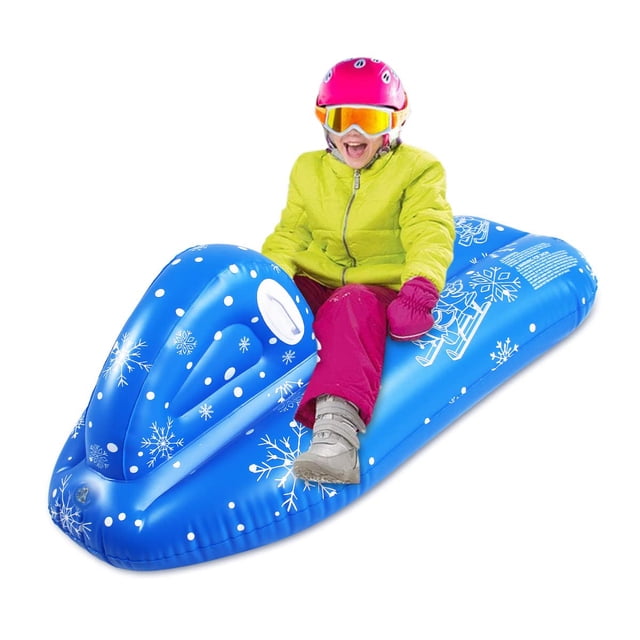 WJCA All-Ages Inflatable Snow Tube with Secure Rope & Buckle, for Winter Sport Fun and Family Outdoor Activities, Multi-Color Design