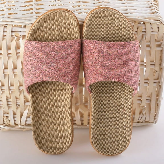 NAMZI Flax Tatami Slippers No Slip Indoor Slippers Open Toe sandals (SIZE:37-38,Pink)