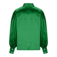 thumbnail image 6 of Delliss Women's Soft Satin Silk Shirt Pleated Long Sleeve Work Top Green XL, 6 of 7