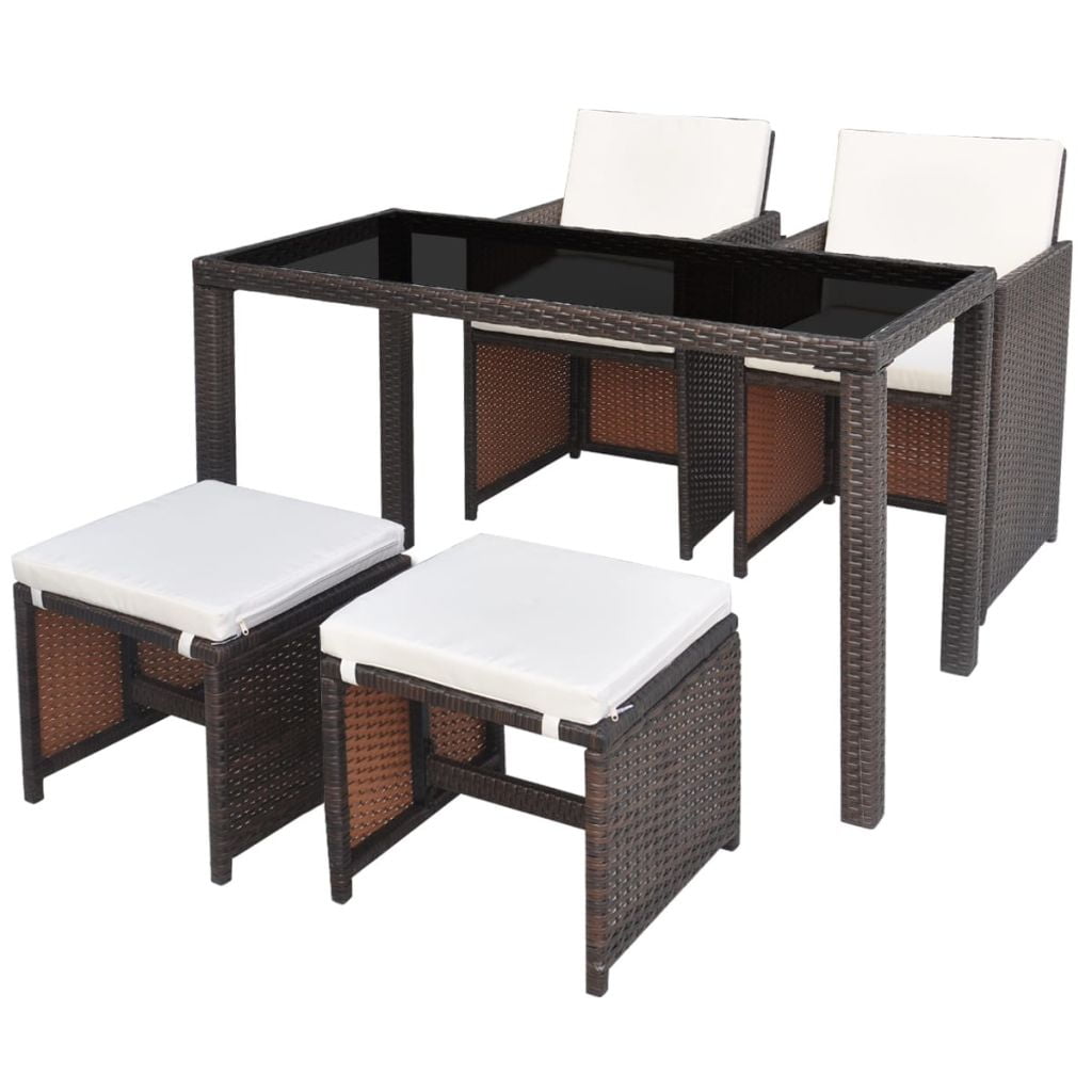 Kepooman 5 Pcs Patio Rattan Dining Table Sets with Glass Table for Outdoor Garden, Brown Kepooman 5 Pcs Patio Rattan Dining Table Sets with Glass Table for Outdoor Garden, Brown