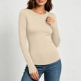 thumbnail image 5 of Solid Color Shirts For Women Women's Long-Sleeve Crew Neck Base Layer Top With Thumbholes Stretchy Fabric Khaki XL, 5 of 9
