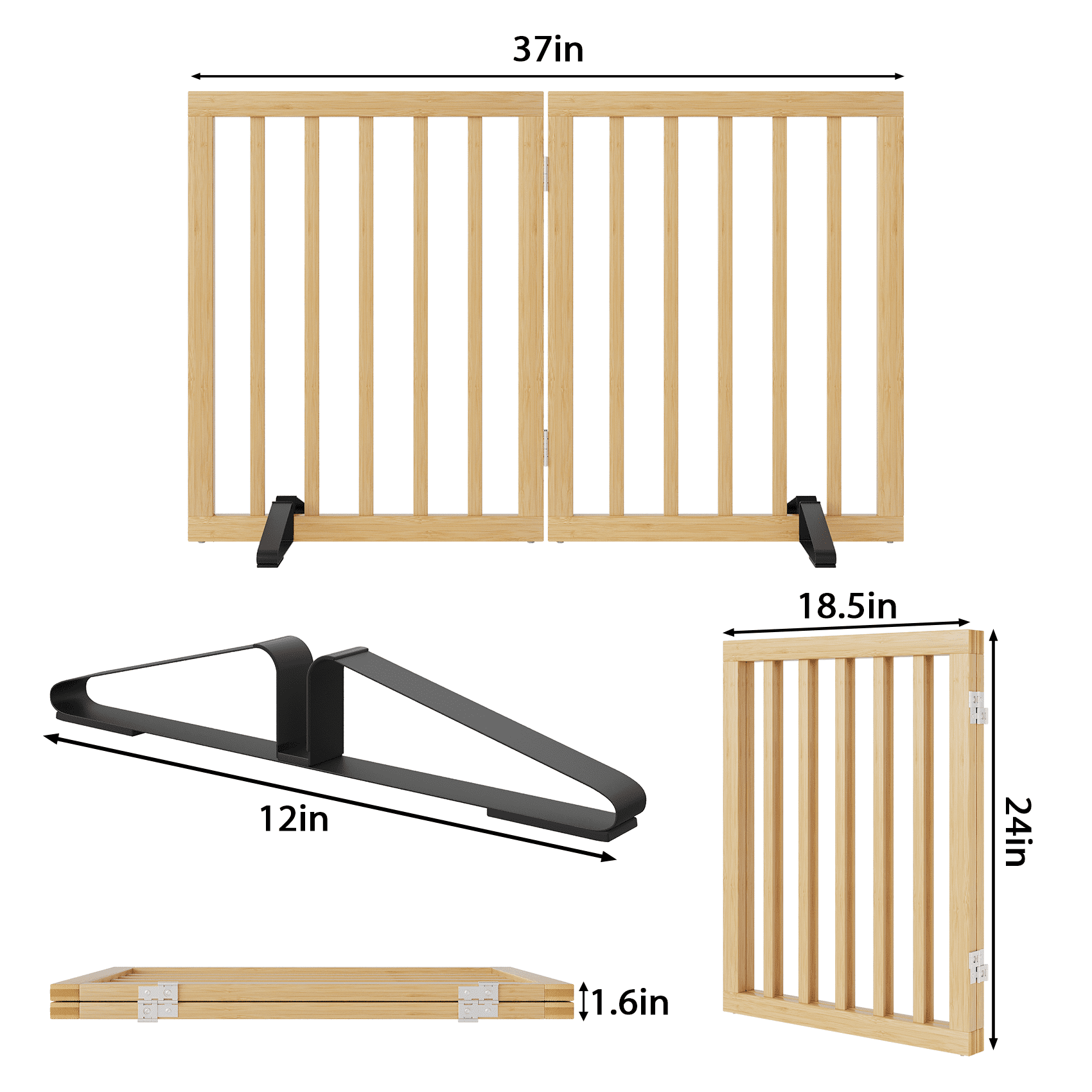 Smart FENDEE Bamboo Dog Gates for Doorways Freestanding Pet Gate, 2 Support Feet, 24"H, Natural