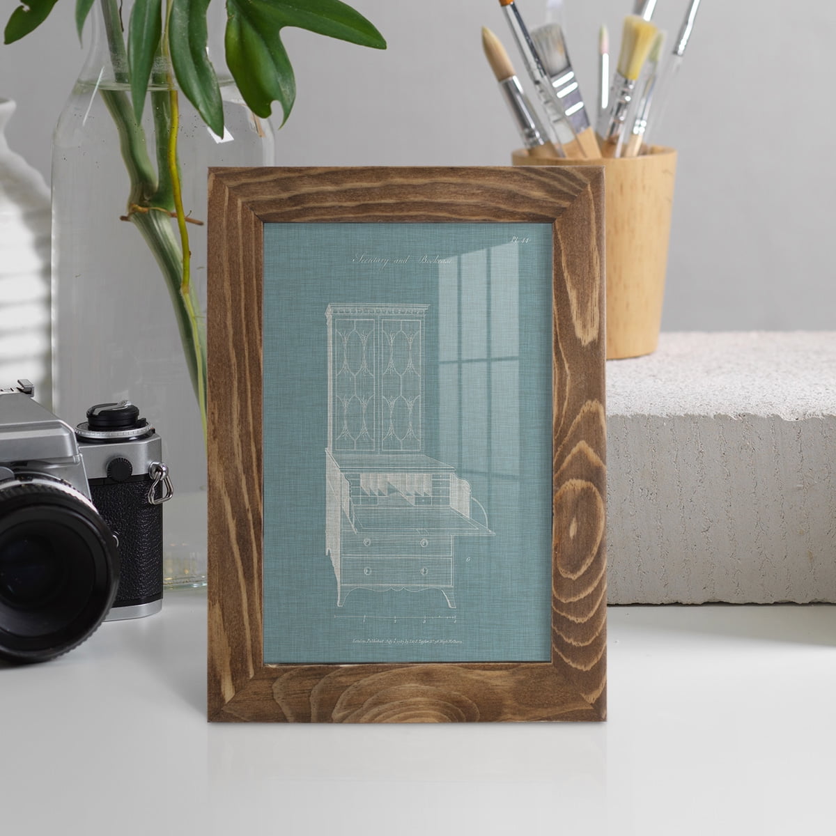 Hepplewhite Desk & Bookcase I - Framed Print w/glass - Walnut