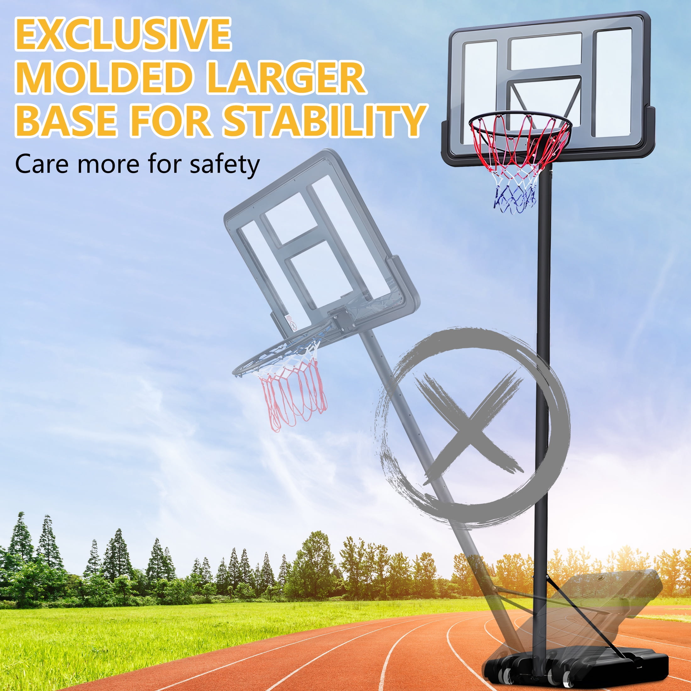 Portable Basketball Hoop Outdoor for Kids and Adults, Segmart 44 inch Basketball Hoop for Backyard, 4.9Ft-10FT Height Adjustable Basketball Goal System with Shatterproof Backboard, Larger Base