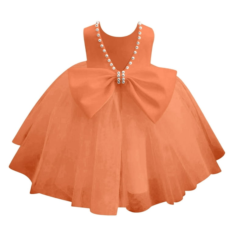 WhouRiu Big Girls Dresses Sleeveless Wedding Elegant Tutu Dress Children  Party Princess Tulle Dresses Orange,Sized 7-8 - Walmart.com