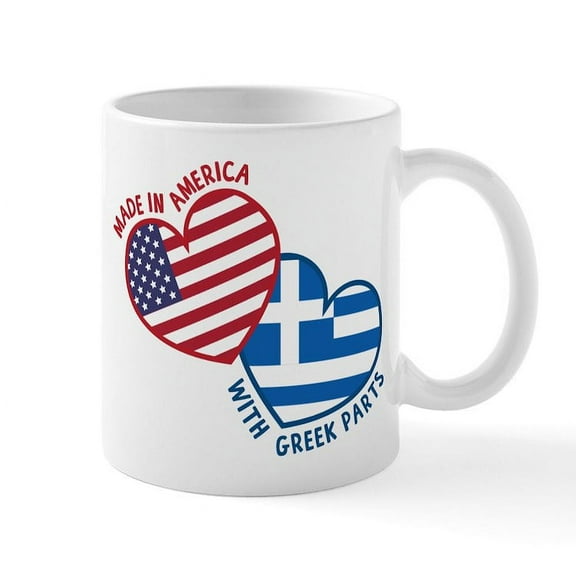 CafePress - Made In America With Greek Parts - 11 oz Ceramic Mug - Novelty Coffee Tea Cup
