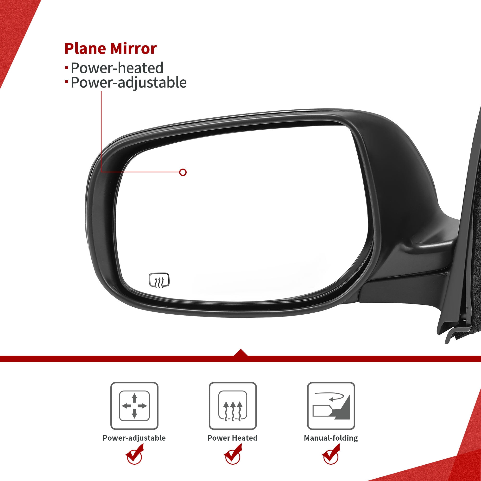 LEDKINGDOMUS Left Driver Side Power Adjusting Heated Manual Folding Black Mirror Compatible With 2009 2010 2011 2012 2013 Toyota Corolla Door Mirror Replacement