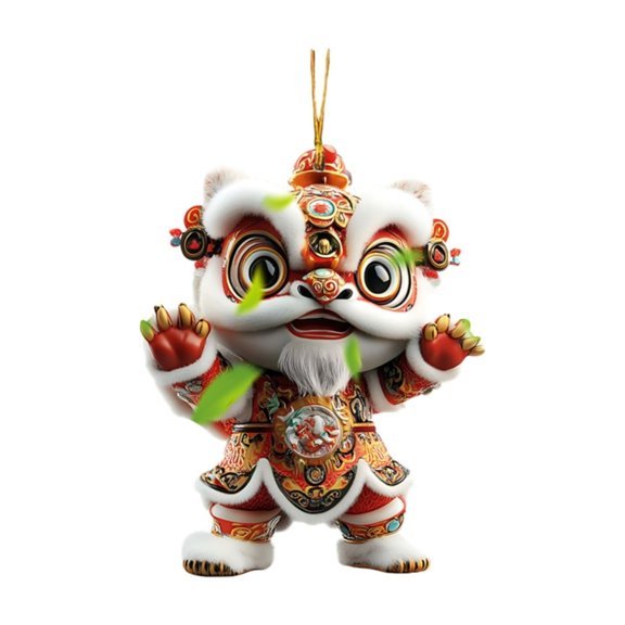 GQDIN Chinese Dance Lion 2D Flat Acrylic Keychain Car Charm Traditional Chinese Blessing Souvenir Auspicious Hangings Pendants for Christmas Spring Festival Home Office Decorations