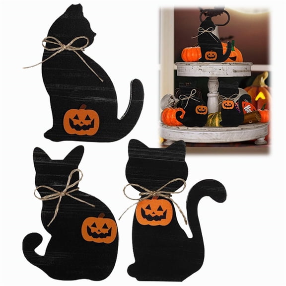 CoreLiving Black Cat Halloween Decor Vintage Black Cat Decor Table Top Centerpiece for Tiered Tray Shelf Mantle Desk and Halloween Decorations