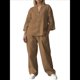 thumbnail image 2 of Conjunto de 2 Piezas de y Algodón para Mujer, con Cuello en V, Camisa de Larga Abotonada y Pantalón con Bolsillos Caqui XL, 2 of 7