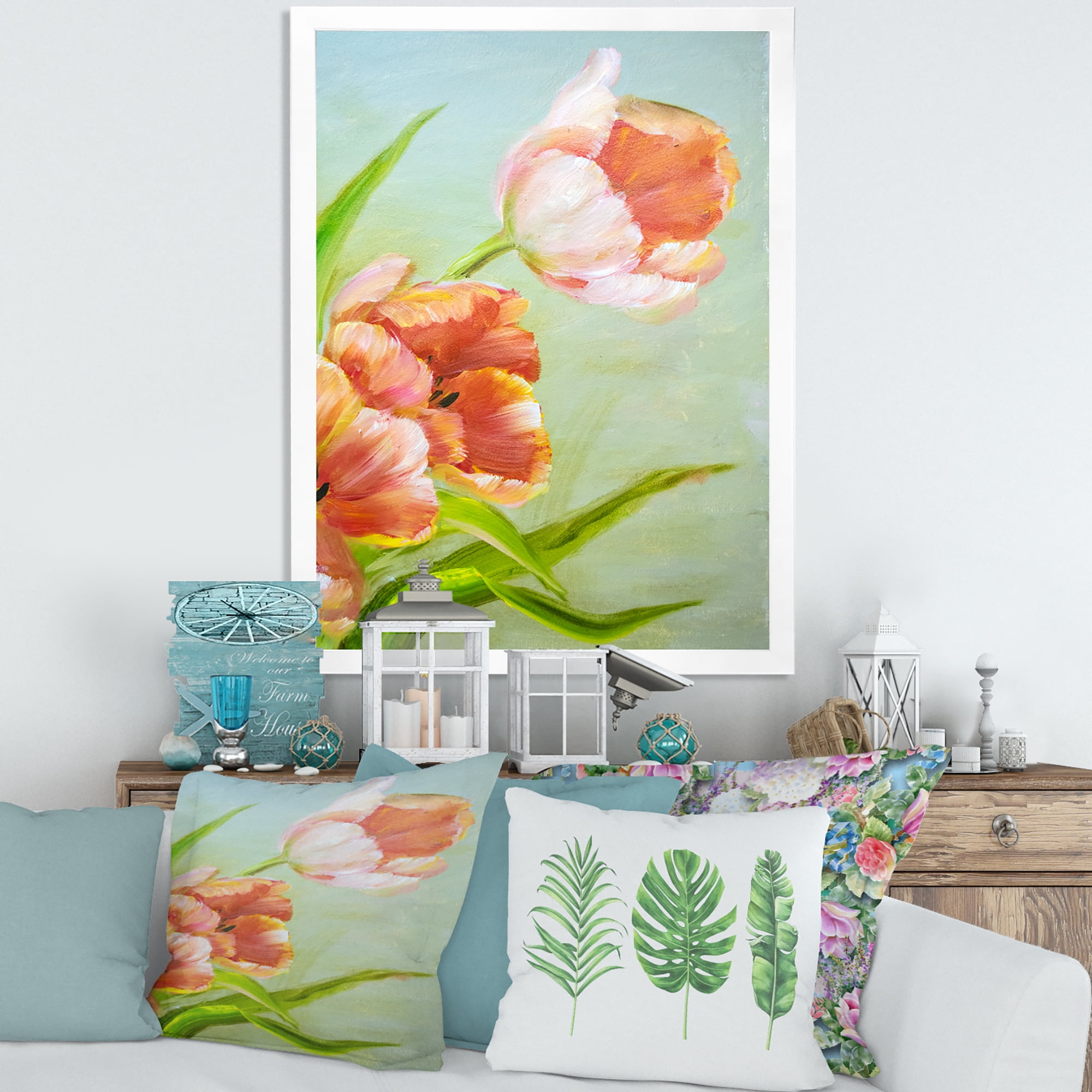 Designart 'Ancient Red Tulips Flowers I' Traditional Framed Art Print