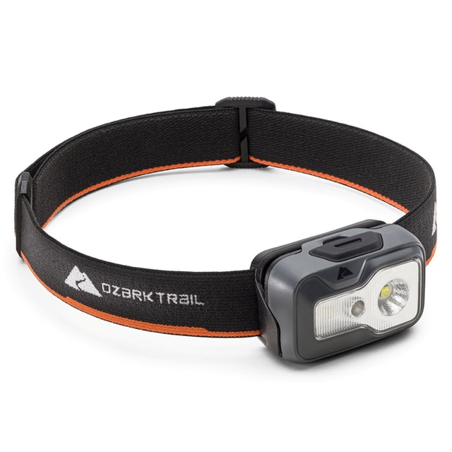 Ozark Trail 750 Lumen LED Headlamp – Multi-Color, Lightweight, Water Resistant, 5 Modes, 3 AAA Batteries Included – Gray/Orange