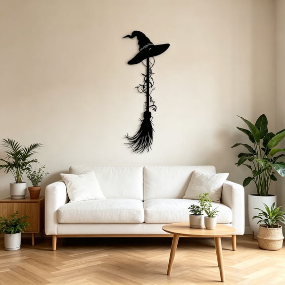 Clearance! Halloween Witch Hat Metal Wall Decor, Vintage Wrought Iron Wall Hanging Ornament, Gothic Halloween Wall Art for Living Room Entryway Home Decoration