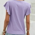 thumbnail image 3 of JUUYY Womens Summer Cotton Blouses Shirts Dressy Loose Casual Ruffled Sleeve Crewneck Business Work Tops Purple XXL, 3 of 3