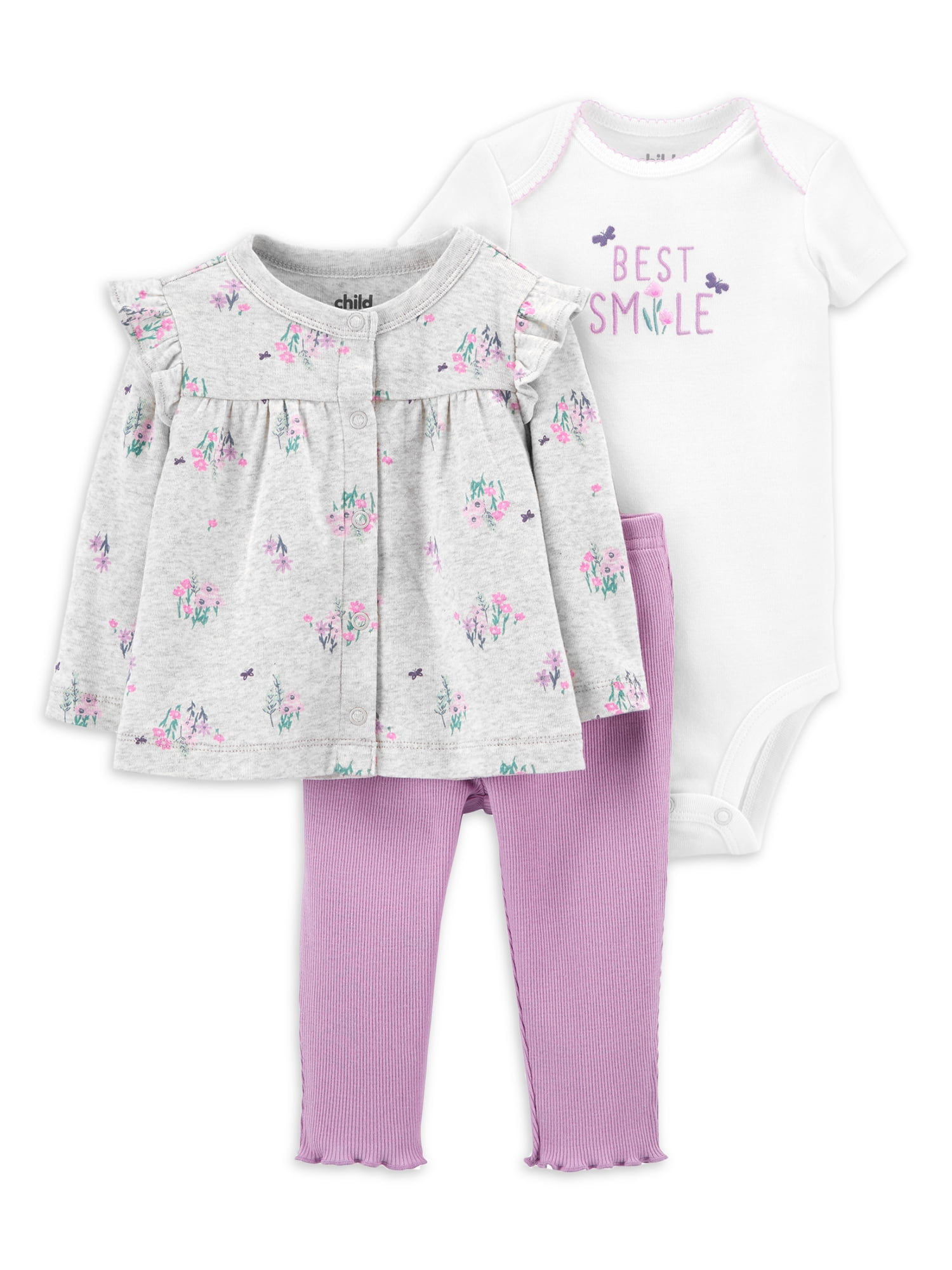 Carter's Infant Girls 3-Piece Cardigan Set Pink & White 'Happy Heart' NWT outfit 