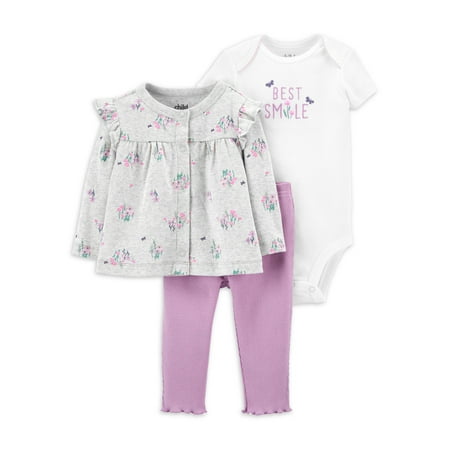 Carter's Child of Mine Baby Girl Outfit Set with Cardigan, 3-Piece, Preemie-24 Months