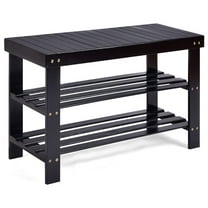 Spaco 3 Tier Bamboo Bench Storage Shoe Shelf-Black, Shoe Storage Organizer for Entryway & Closet