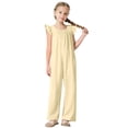 thumbnail image 1 of Diufon Combinaison Fille Manches à Volants Smockée Col Rond Pantalon Été Mignon avec Poches, 1 of 8