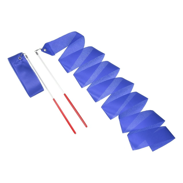 Uxcell 2 Pcs Dance Ribbons, 78.7" Rhythmic Gymnastics Ribbon Streamers Dancer Wand Twirling Dancing Ribbons for Artistic Dancing Gymnastics Training, Bright Blue
