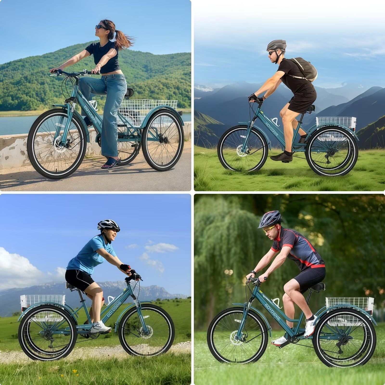 Lilypelle Mountain Tricycle for Adults, MTB 7 Speed Three Wheel Bike, 24/26/27.5 Inch Adults Trikes w/ Disc Brake & Cargo Basket for Women, Men, Seniors