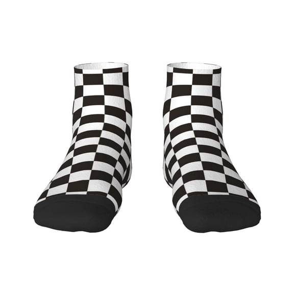 Fuzoiu Black and White Checkerboard Print Adult Socks, Crew Moisture-wicking Socks, Unisex Cushion Crew Socks,Casual Sports Ankle Socks