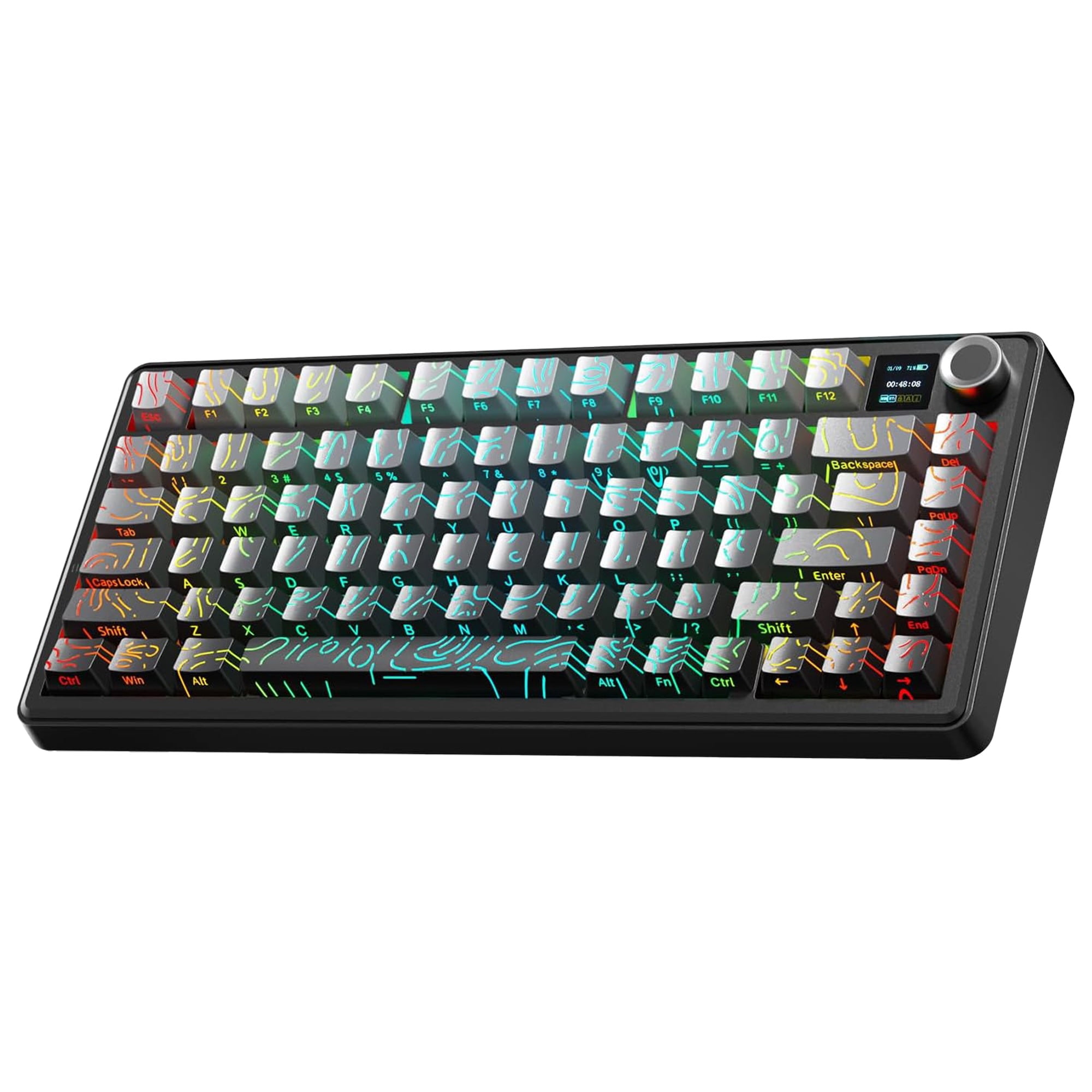 AULA F75 Max 81-Key Wireless Mechanical Gaming Keyboard, RGB Illuminated, Tri-Mode, Hot-Swappable, Knob, Smart Screen, USB-A, Black/ Gray Gradient