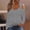 Gray, variant on Women's Cold Shoulder Long Sleeve Eyelet Top, Casual V-Neck Blouse, Loose Fit Perforated Knit Shirt, Trendy Spring Fall Tunic