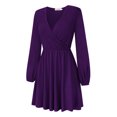 thumbnail image 7 of Women's Smart V-Neck A-Line Casual Party Dress (Wine Red, 2XL), 7 of 7