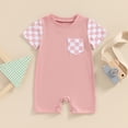 thumbnail image 2 of Elippeo Baby Summer Romper 3 6 12 18 Months Plaid Print Patchwork Short Sleeve Newborn Jumpsuit for Toddler Boy Girls Cute Clothes, 2 of 5