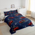 thumbnail image 4 of Manfei Blue Red Racing Car Bedding Comforter Set for Boys, Cartoon Motorcycle Twin Comforter Sets, Modern Checkered Flag Reversible Bedding Set, Microfiber Bedroom Decor, 2 Pieces, 4 of 9