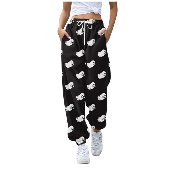 LINMOUA Women's Casual Fashion Halloween Print Casual Drawstring Elasticated Waist Drawstring Pants