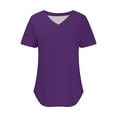 thumbnail image 4 of YUGYXL Women's Shirts Short Sleeve Hollow Out Tshirts for Women Dressy V Neck Breathable Blouses Ladies Comfy Tops Holiday Tees Purple XXL, 4 of 6