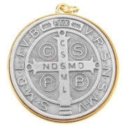 Medalla De San Benito 48mm Christian Medal Saint St Benedict Italy 2-Tone Catholic Medallion Pendant