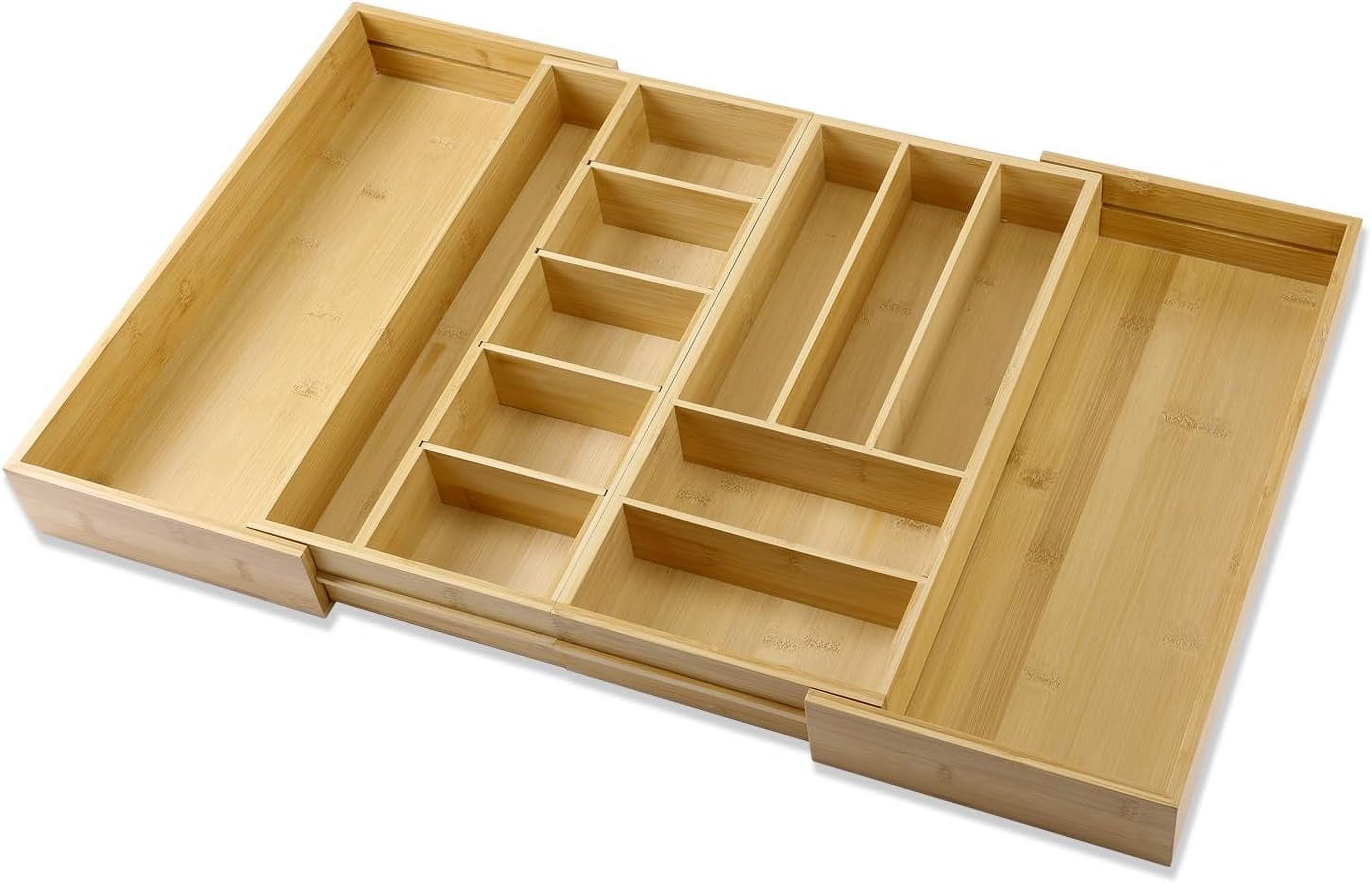 Large Bamboo Expandable Drawer Organizer, Silverware Organizer for Drawers, 16 to 30 Inches Wide, 7-13 Slots, Kitchen Drawer Organizers for Utensils, Bamboo Wood Cutlery Organizers