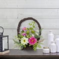 thumbnail image 2 of Northlight Chrysanthemum and Daisy Twig Basket Wreath Spring Decor, Pink and Yellow 17", 2 of 4