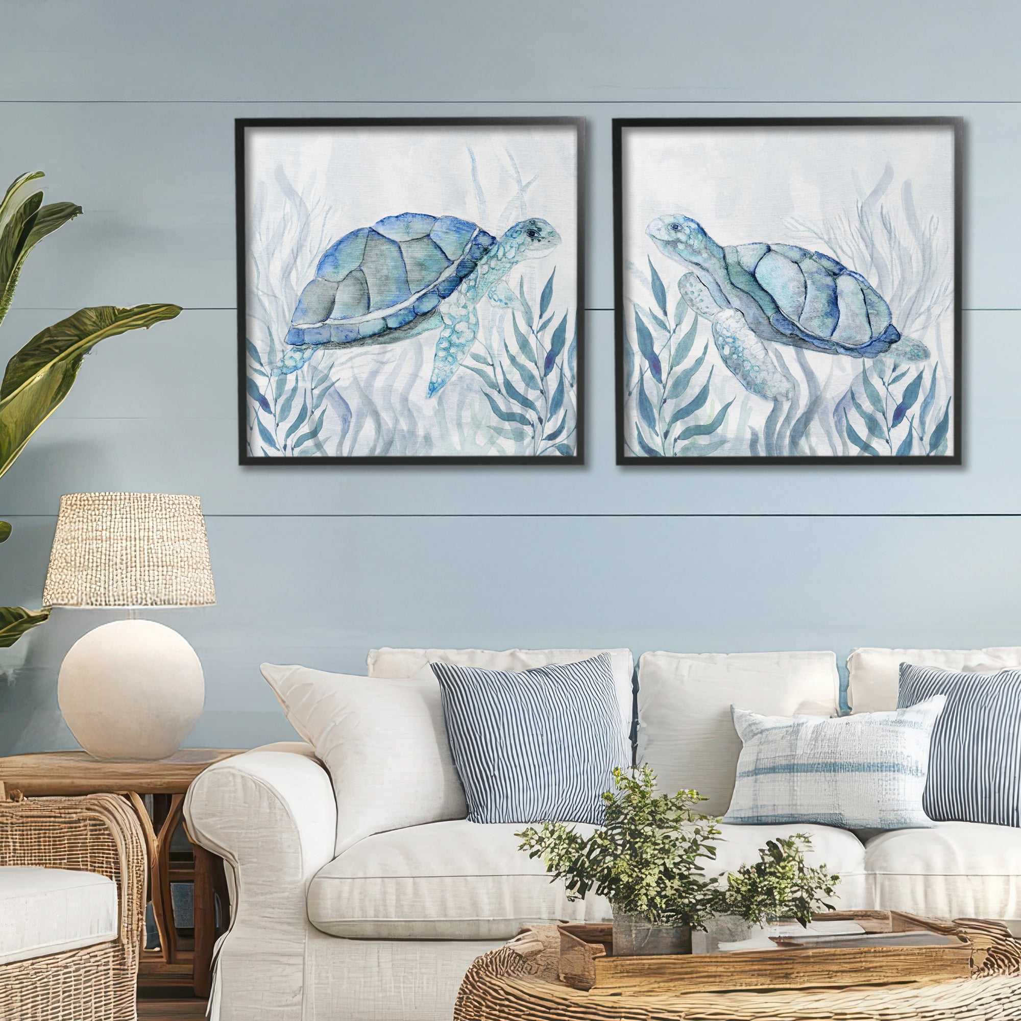 Stupell Industries Subtle Smiling Sea Turtles 2 Piece Black Framed Giclee Art Set, design by Janet Tava
