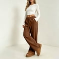 thumbnail image 6 of WULMLEO Women's Wide Leg Sweatpants with Front Seam Detail Elastic Drawstring High Waist Loose Casual Pants with Pockets Coffee 2XL, 6 of 6