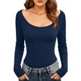 thumbnail image 6 of Long Sleeve Undershirt for Women Scoop Neck Slim Fit Basic Top Layering Tee Thermal Tops for Women Navy L, 6 of 6