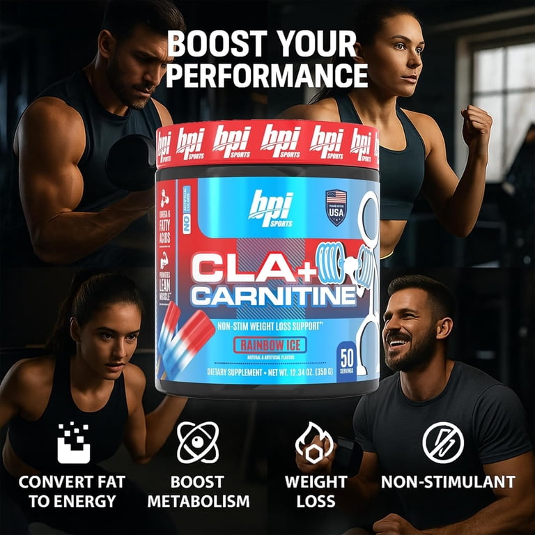 BPI Sports CLA Carnitine Fat Burner Rainbow Ice 50 Servings Weight Loss  Powder