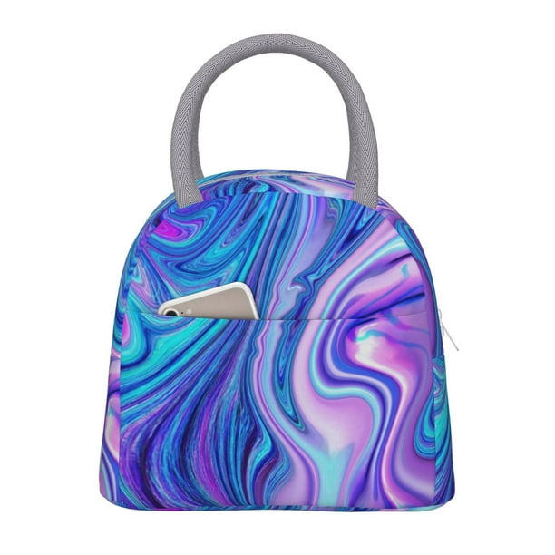 Balery Swirl Blue And Purple Bolsa de Almuerzo para Mujeres, Caja de Almuerzo, Bolsa de Almuerzo Pequeña Impermeable, Tote de Almuerzo Reutilizable con Gran Capacidad
