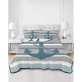 thumbnail image 2 of Quilts Queen Size Bedding Set, Nautical Anchor Reversible Summer Quilt 3 Pieces, Ocean Grey Blue Stripes Simple Lines Lightweight Bedspreads Coverlets with 2 Pillow Shams for All Seasons, 2 of 5