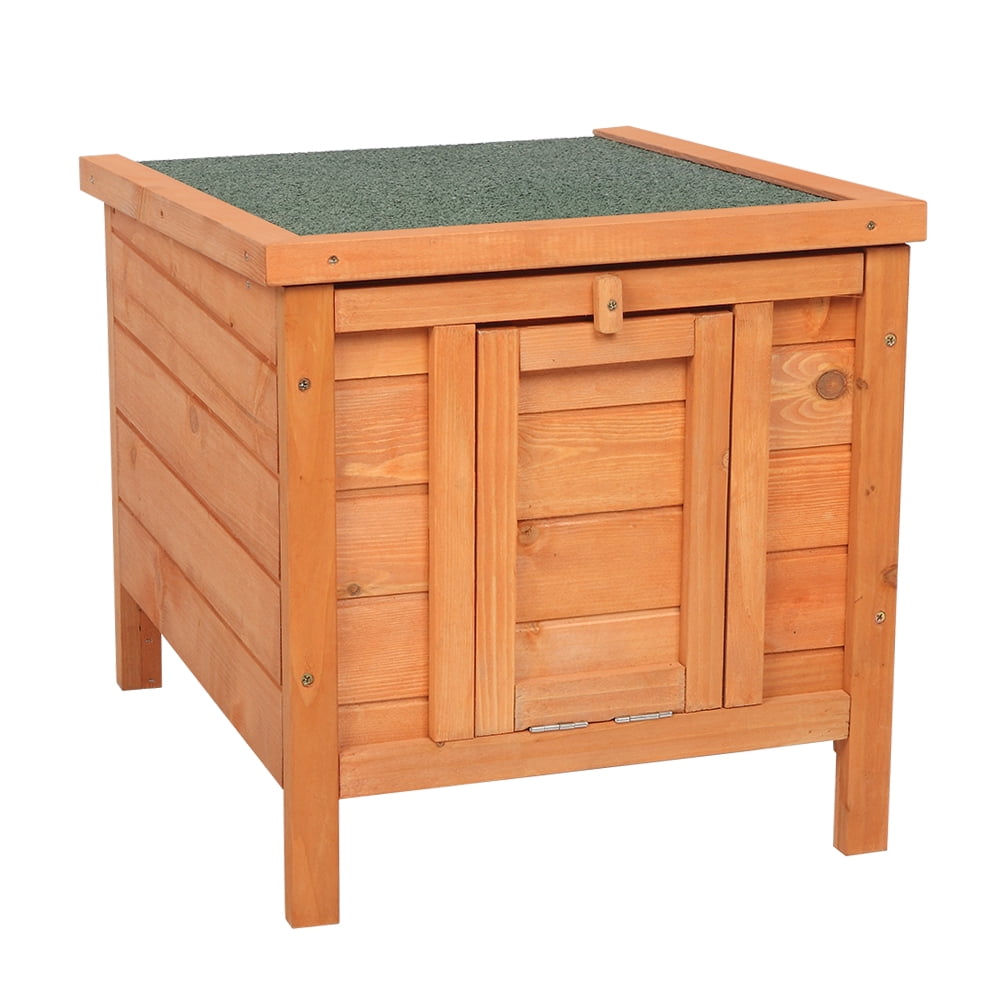 Small Pet Hutch, Natural Cedar Wood Rabbit Hutch with Green Asphalt Roof, Indoor Outdoor Bunny Cage Chicken Coop with Openable Roof for 1-2 Rabbits/2-3 Chickens