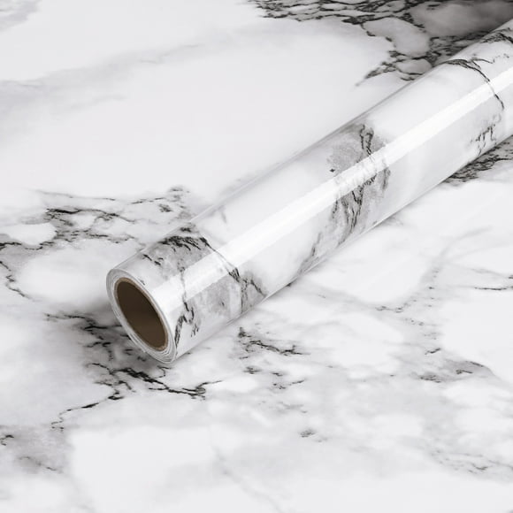 Ikfashoni Marble Wallpaper, Peel and Stick Wallpaper, 15.7" x 118" Black White Contact Paper for Countertop Cabinets Kitchen