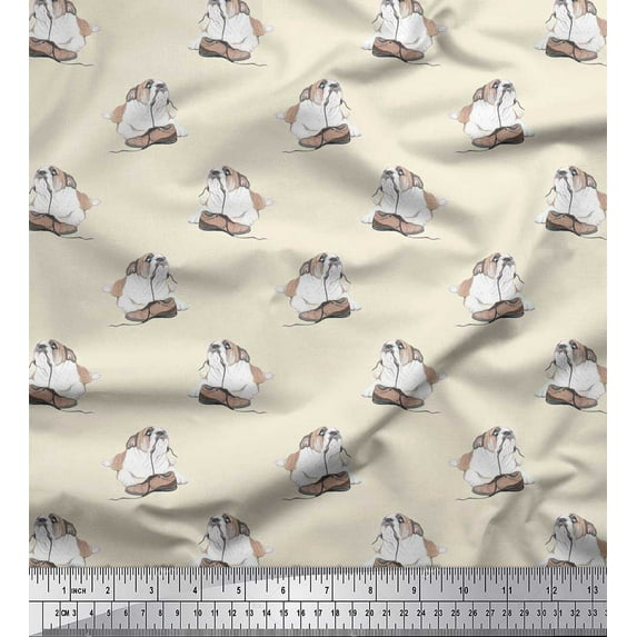 Soimoi Cotton Voile Fabric Shoes & Bull Dog Print Fabric by The Yard 56 Inch Wide